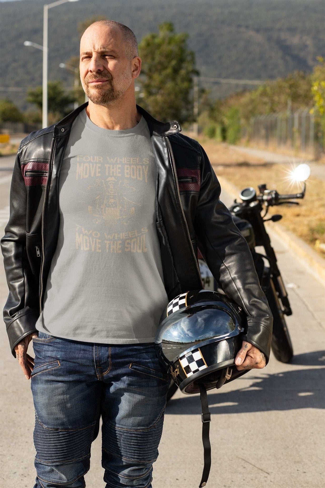 Motorcyclist Biker T-Shirt Four Wheels Move The Body 2 Wheels Move The Soul T-Shirt Gift