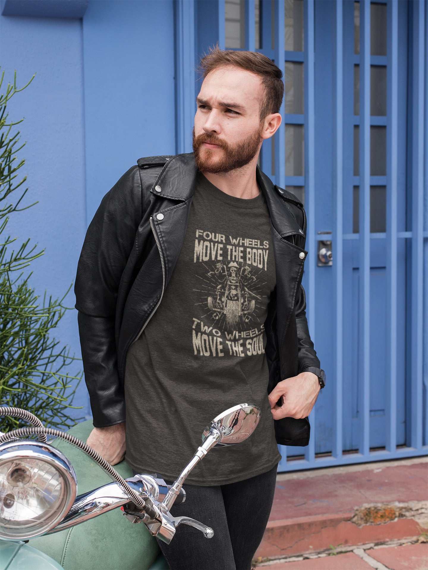 Motorcyclist Biker T-Shirt Four Wheels Move The Body 2 Wheels Move The Soul T-Shirt Gift