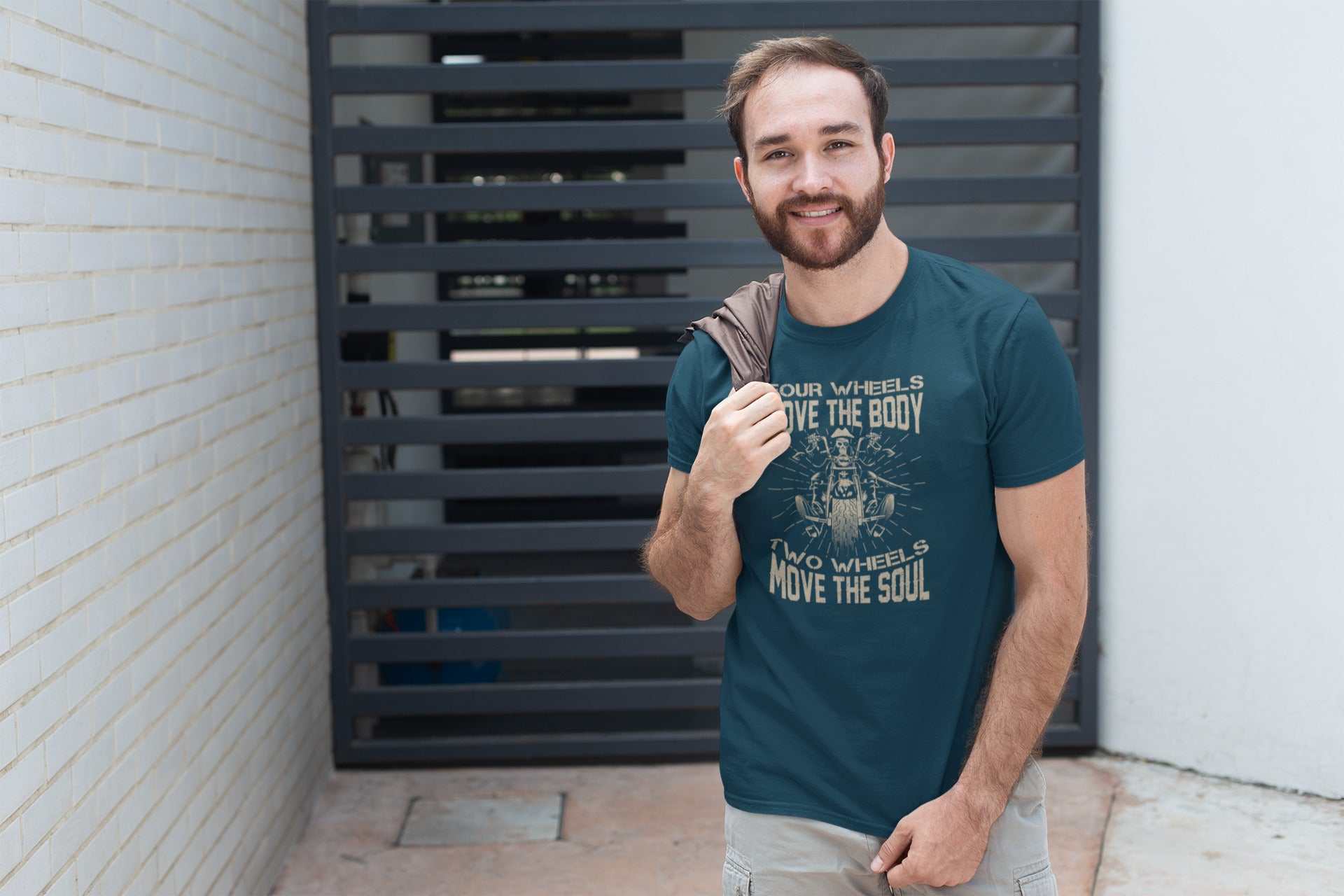 Motorcyclist Biker T-Shirt Four Wheels Move The Body 2 Wheels Move The Soul T-Shirt Gift