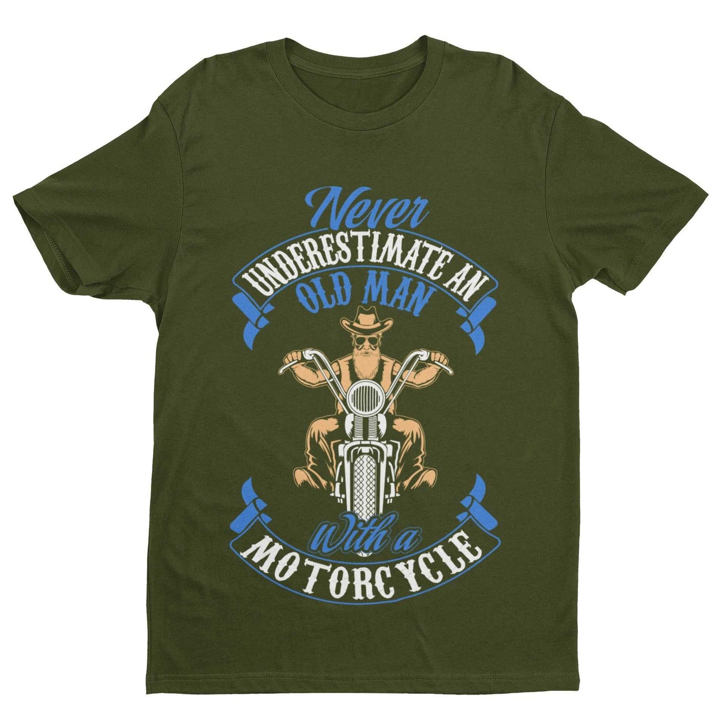 Never Underestimate An Old Guy On a Motorcycle Biker T-Shirt Dad Funny Gift T-Shirt