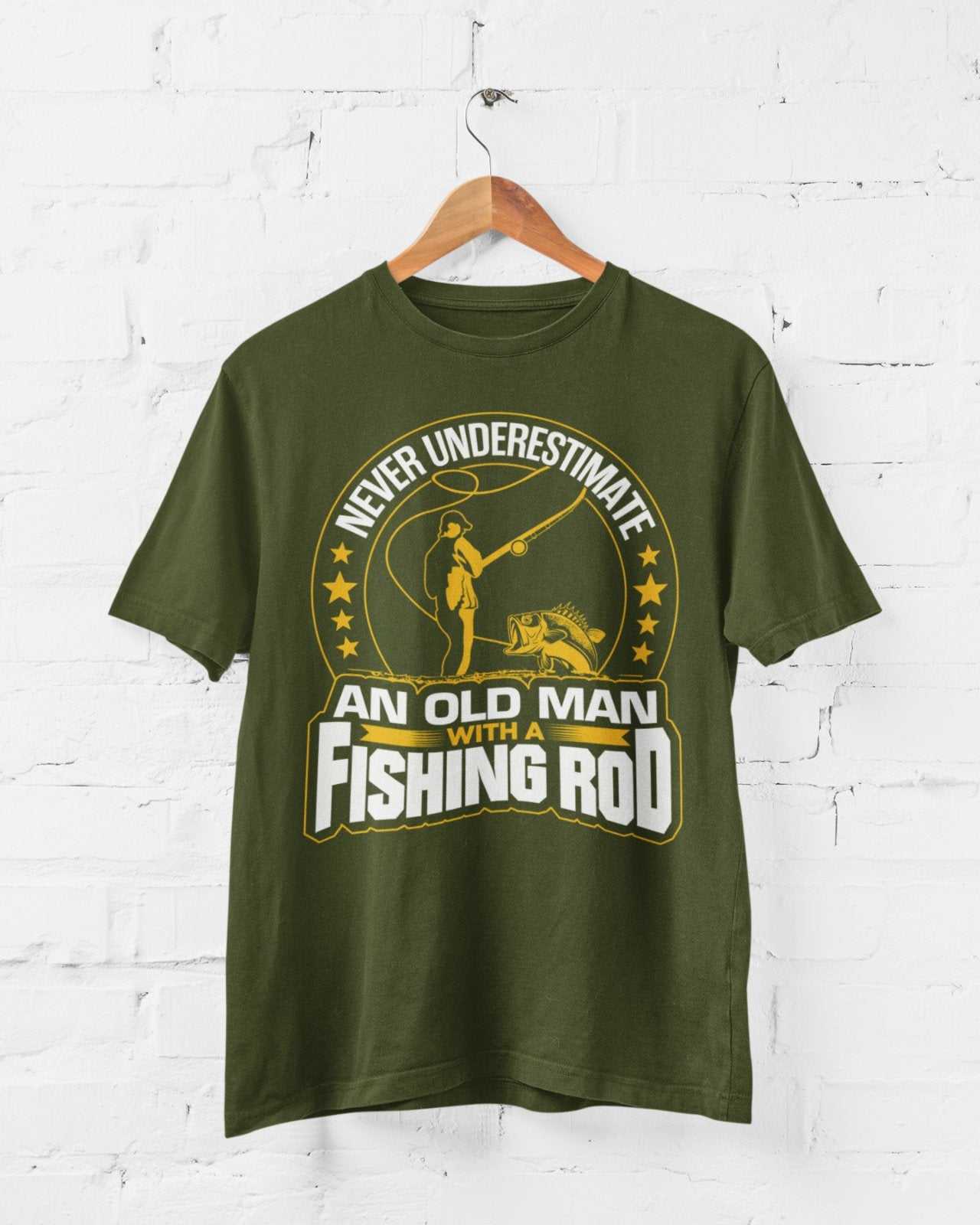 Never Underestimate An Old Man With A Fishing Rod Funny T-Shirt Old Guy Gift T-Shirt