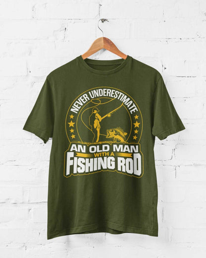 Never Underestimate An Old Man With A Fishing Rod Funny T-Shirt Old Guy Gift T-Shirt