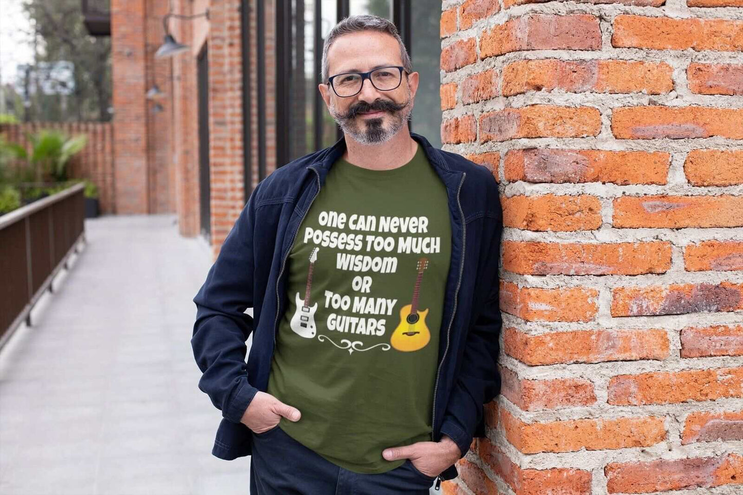 One Can Never Possess Too Much Wisdom Or Too Many Guitars Funny T-Shirt Musician T-Shirt