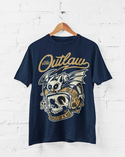 Outlaw Biker T-Shirt Bones Skull Bat Hell Out Of Retro Motorcycle Classic Gift T-Shirt