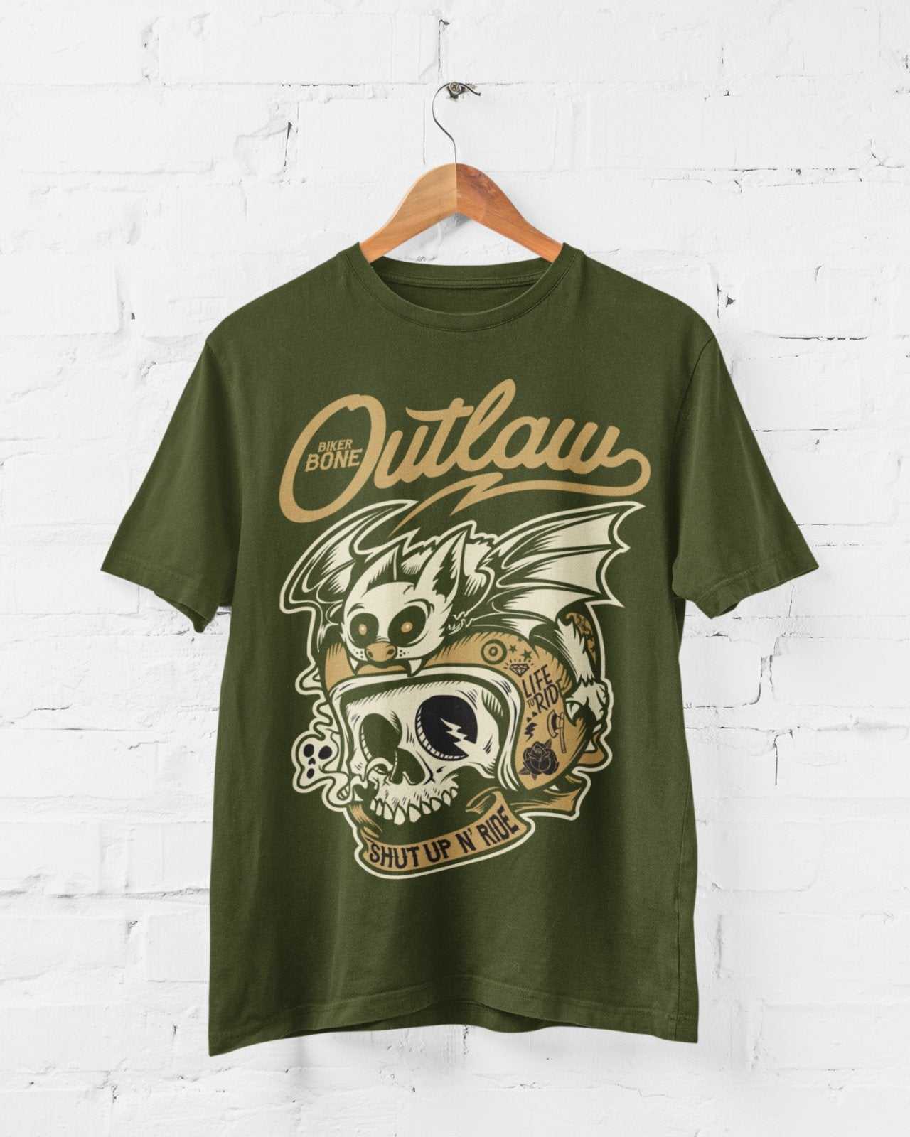 Outlaw Biker T-Shirt Bones Skull Bat Hell Out Of Retro Motorcycle Classic Gift T-Shirt