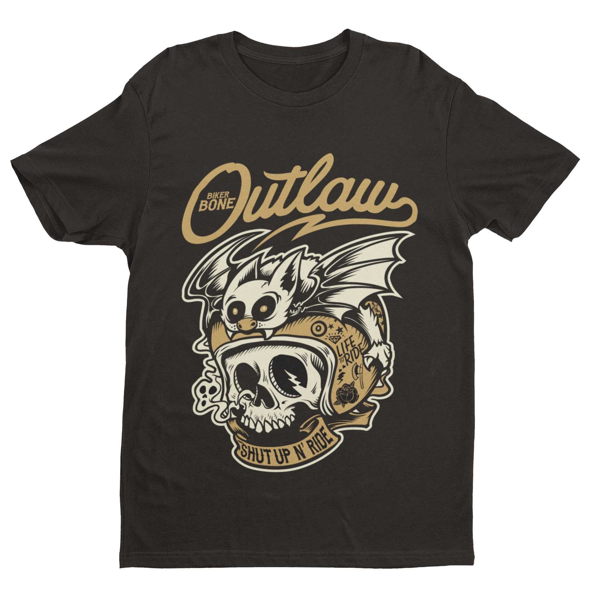Outlaw Biker T-Shirt Bones Skull Bat Hell Out Of Retro Motorcycle Classic Gift T-Shirt