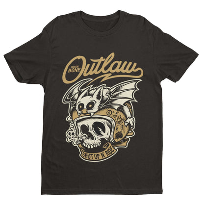 Outlaw Biker T-Shirt Bones Skull Bat Hell Out Of Retro Motorcycle Classic Gift T-Shirt