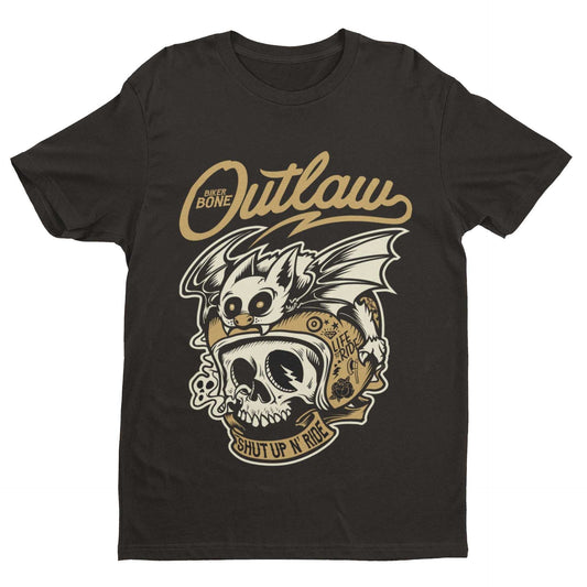 Outlaw Biker T-Shirt Bones Skull Bat Hell Out Of Retro Motorcycle Classic Gift T-Shirt