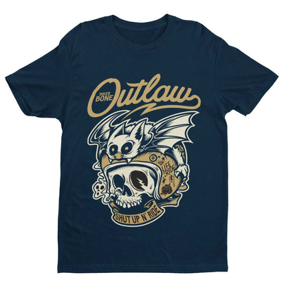 Outlaw Biker T-Shirt Bones Skull Bat Hell Out Of Retro Motorcycle Classic Gift T-Shirt