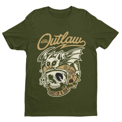 Outlaw Biker T-Shirt Bones Skull Bat Hell Out Of Retro Motorcycle Classic Gift T-Shirt