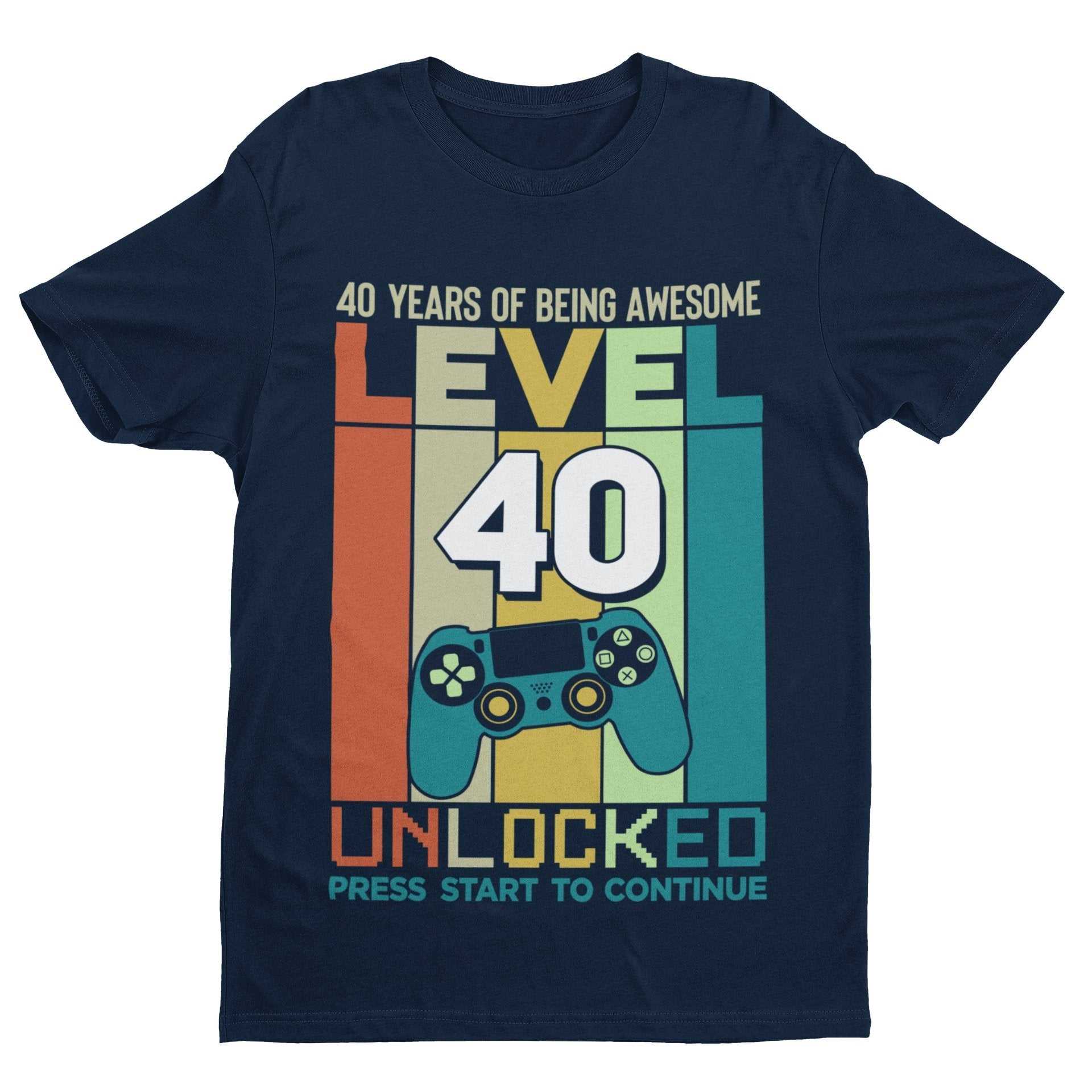 Personalised 40th Birthday T-Shirt LEVEL 40 COMPLETE Name On Back Gaming Gift T-Shirt