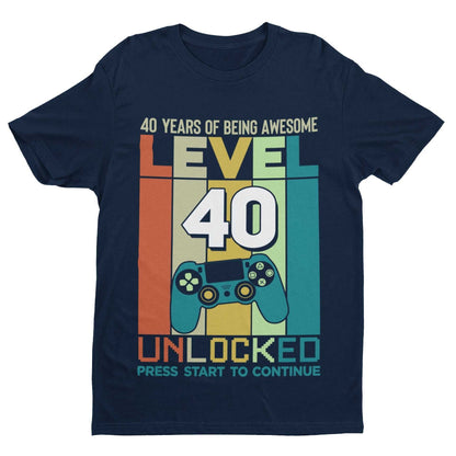 Personalised 40th Birthday T-Shirt LEVEL 40 COMPLETE Name On Back Gaming Gift T-Shirt