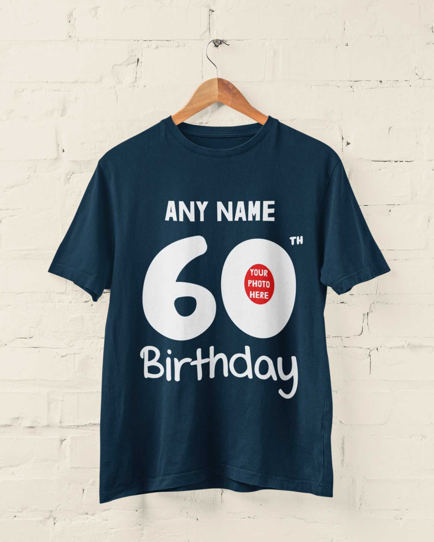 Personalised 60th Birthday T-Shirt Custom Name & Photo Gift For Party T-Shirt