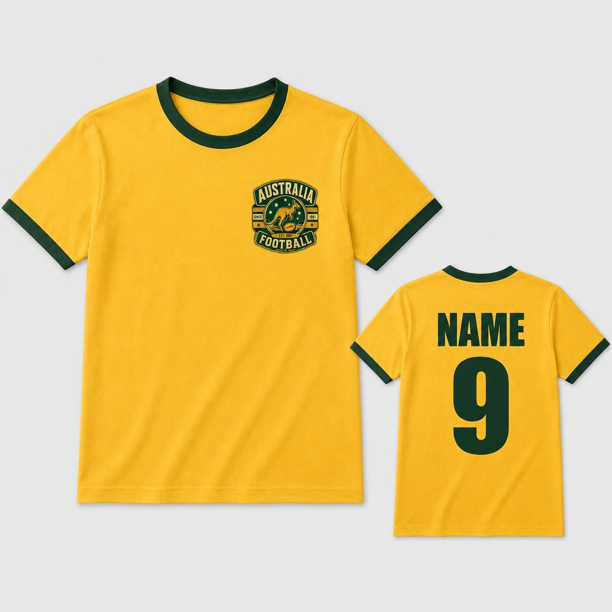 Personalised Australia Country Ringer T-Shirt – Custom Name & Number Back Print