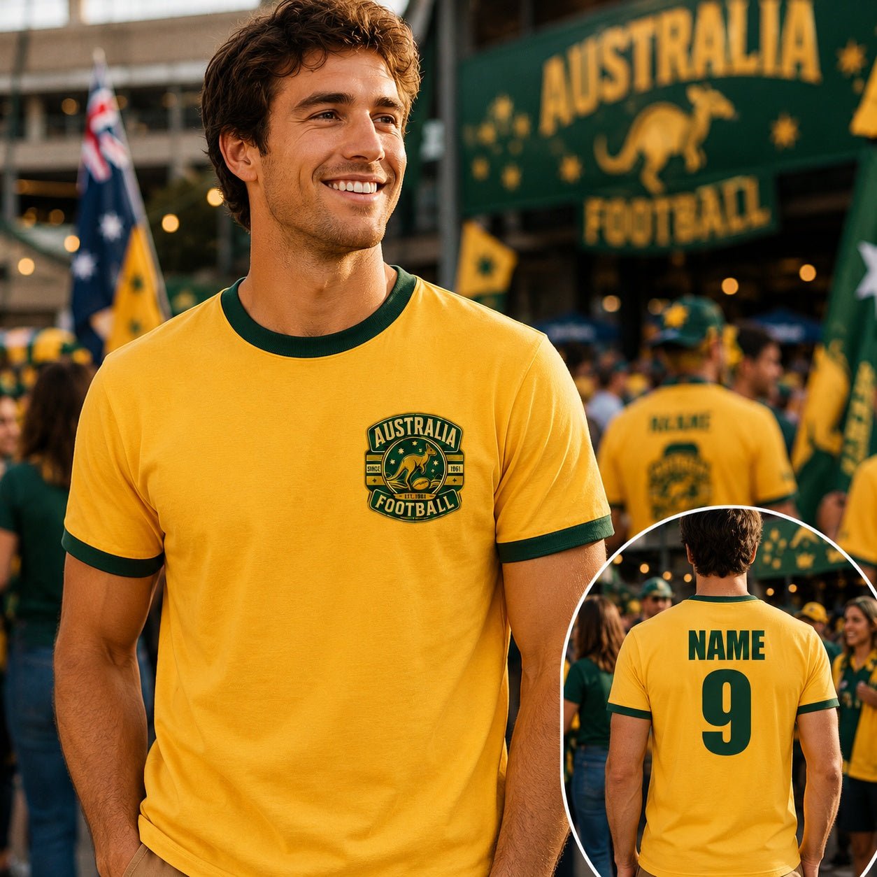 Personalised Australia Country Ringer T-Shirt – Custom Name & Number Back Print