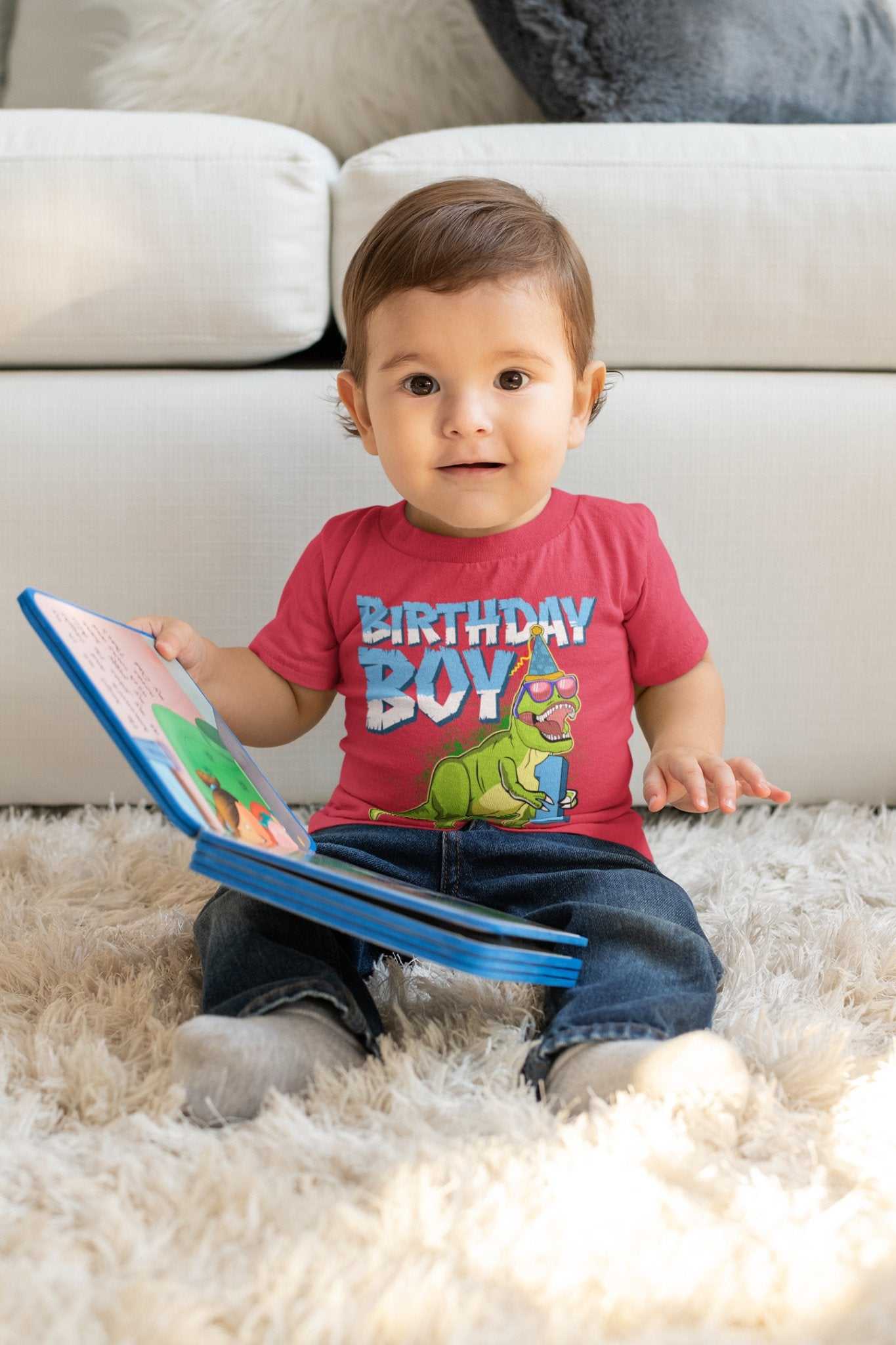 Personalised Baby Boys Cute 1st Birthday Dinosaur T-Shirt Name / Age On Back T-Shirt Gift