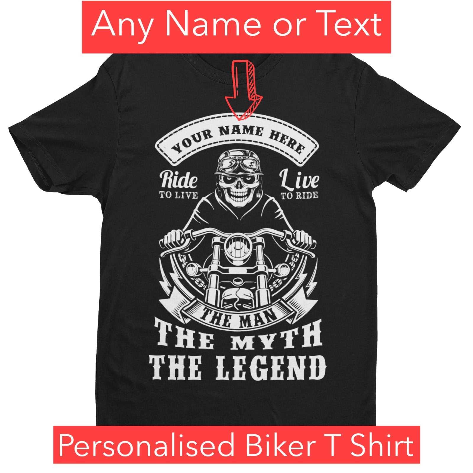 Personalised BIKER T-Shirt YOUR NAME TEXT The Man The Myth The Legend Gift T-Shirt