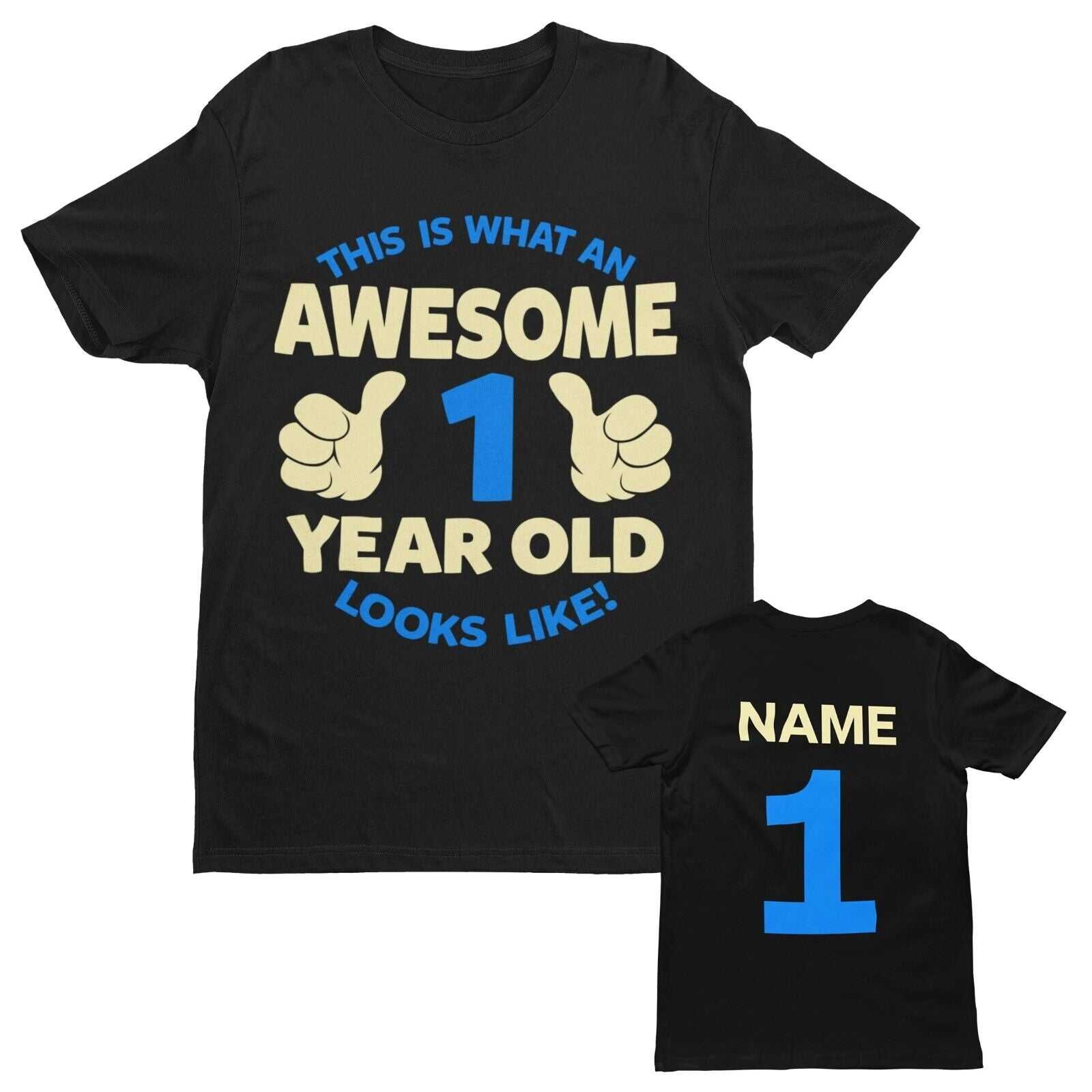 Personalised Boys 1st Birthday T-Shirt Awesome 1 Year Old NAME AND AGE ON BACK T-Shirt Gift