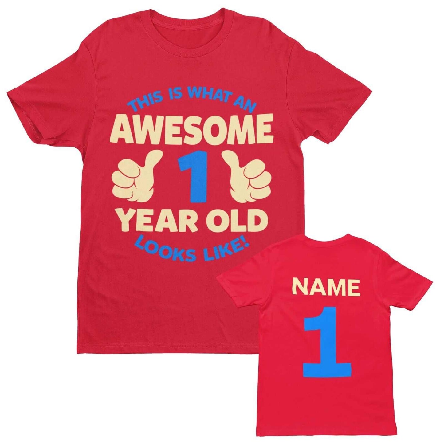 Personalised Boys 1st Birthday T-Shirt Awesome 1 Year Old NAME AND AGE ON BACK T-Shirt Gift