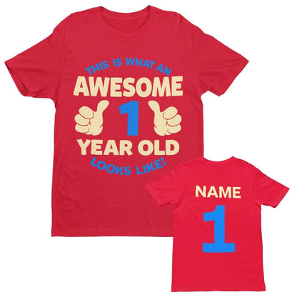 Personalised Boys 1st Birthday T-Shirt Awesome 1 Year Old NAME AND AGE ON BACK T-Shirt Gift