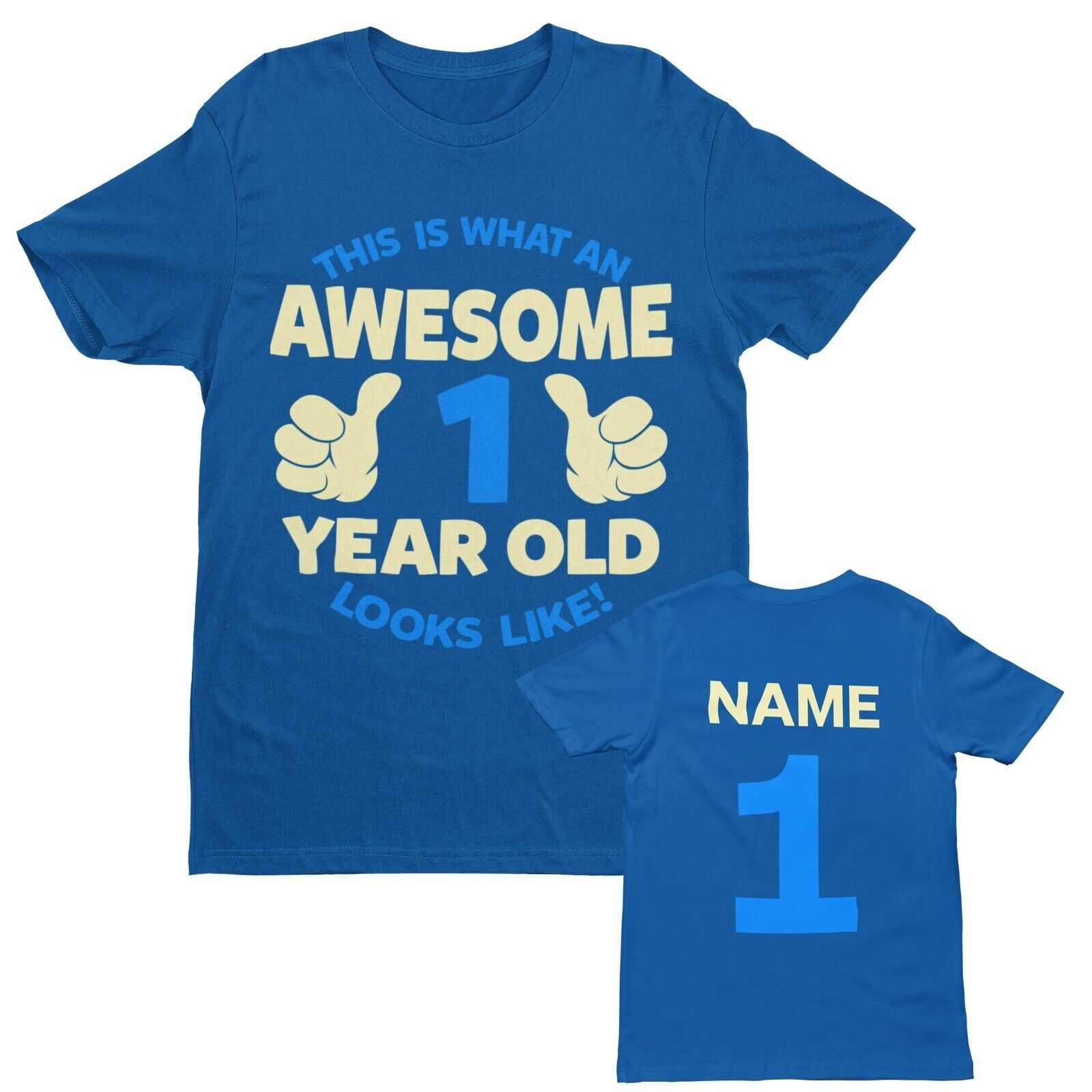 Personalised Boys 1st Birthday T-Shirt Awesome 1 Year Old NAME AND AGE ON BACK T-Shirt Gift
