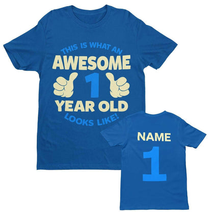 Personalised Boys 1st Birthday T-Shirt Awesome 1 Year Old NAME AND AGE ON BACK T-Shirt Gift