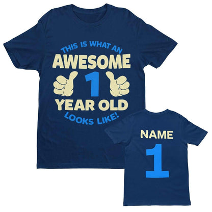Personalised Boys 1st Birthday T-Shirt Awesome 1 Year Old NAME AND AGE ON BACK T-Shirt Gift