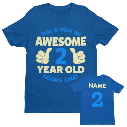 Personalised Boys 2nd Birthday T-Shirt Awesome 2 Year Old NAME AND AGE ON BACK T-Shirt Gift