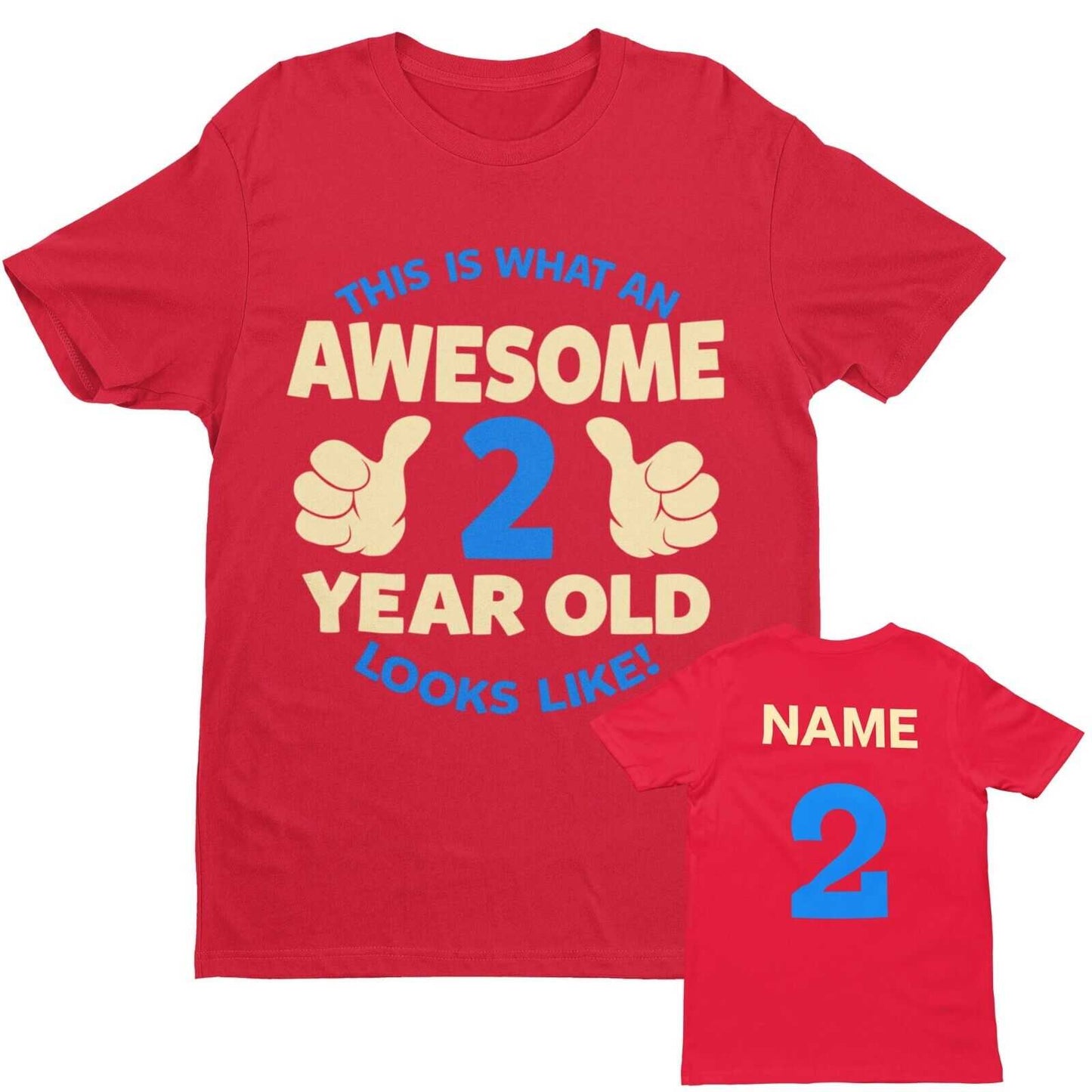 Personalised Boys 2nd Birthday T-Shirt Awesome 2 Year Old NAME AND AGE ON BACK T-Shirt Gift
