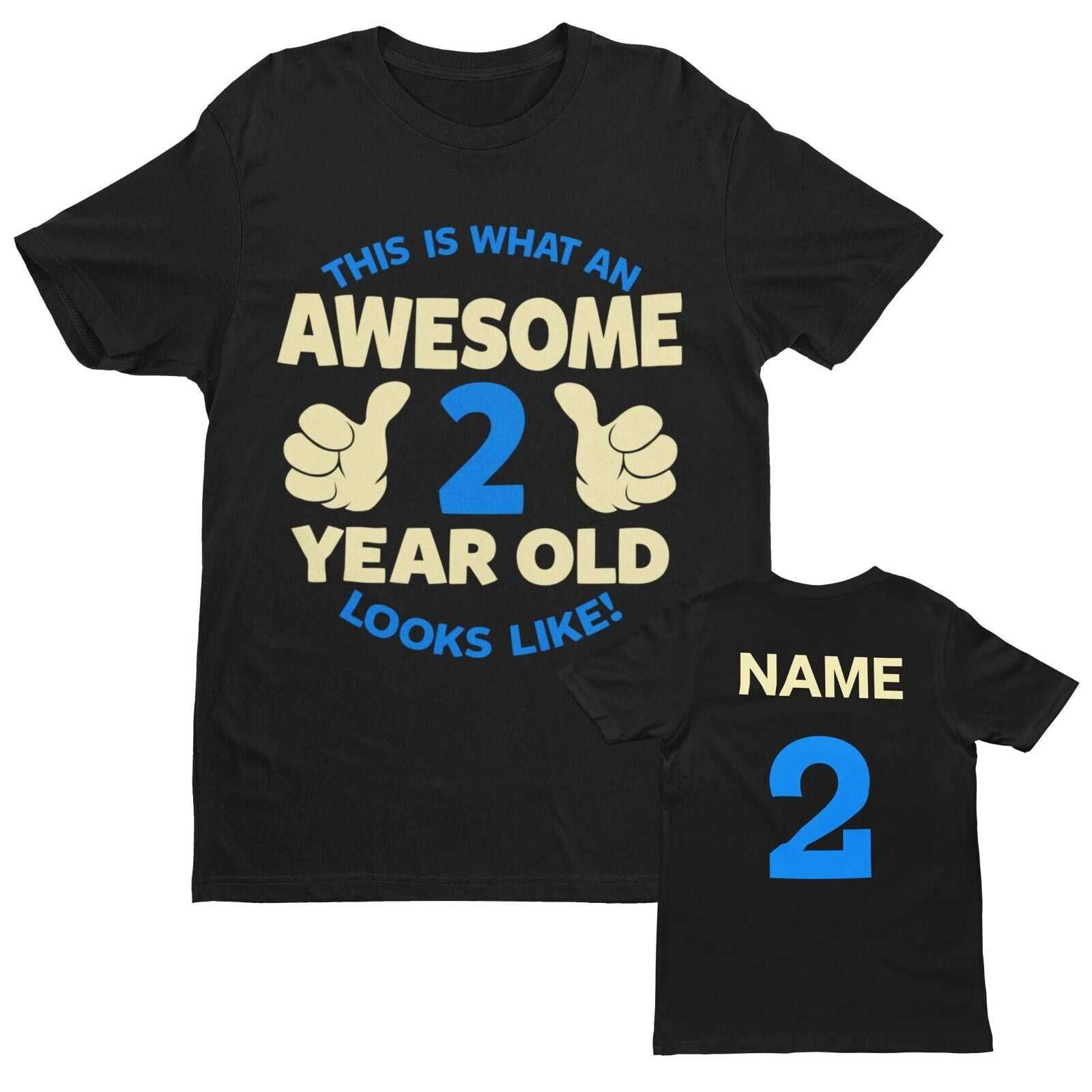 Personalised Boys 2nd Birthday T-Shirt Awesome 2 Year Old NAME AND AGE ON BACK T-Shirt Gift