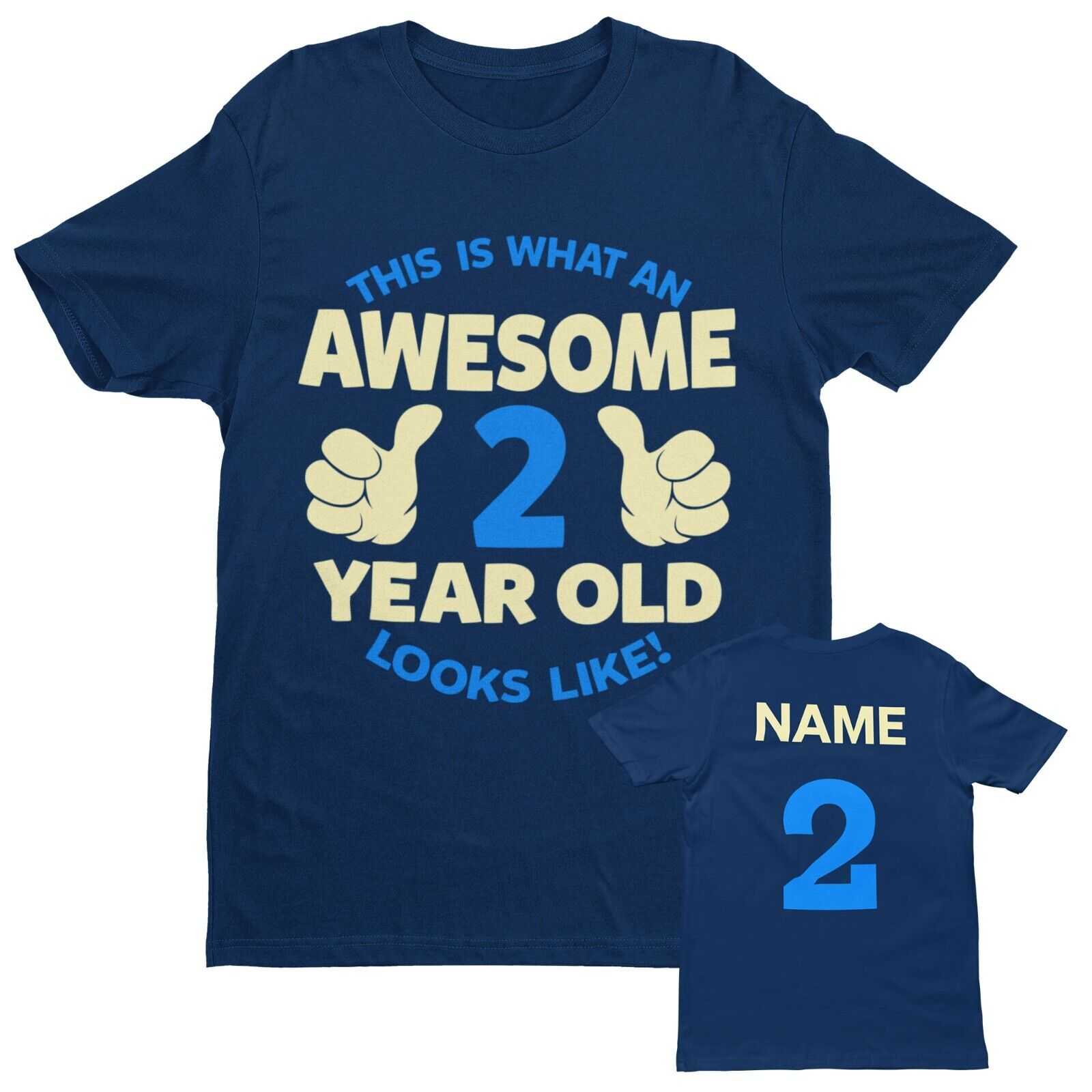 Personalised Boys 2nd Birthday T-Shirt Awesome 2 Year Old NAME AND AGE ON BACK T-Shirt Gift