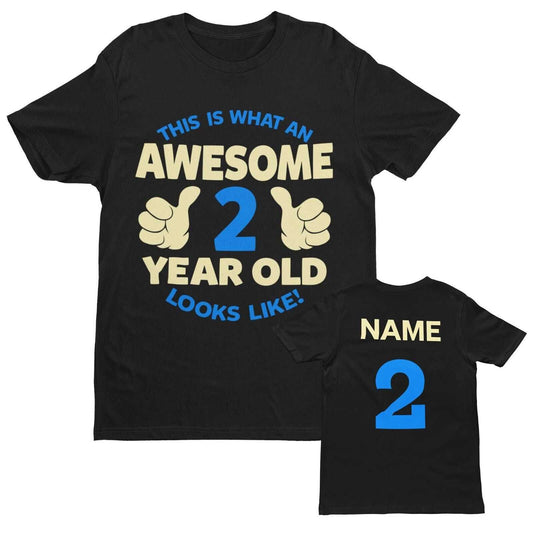 Personalised Boys 2nd Birthday T-Shirt Awesome 2 Year Old NAME AND AGE ON BACK T-Shirt Gift