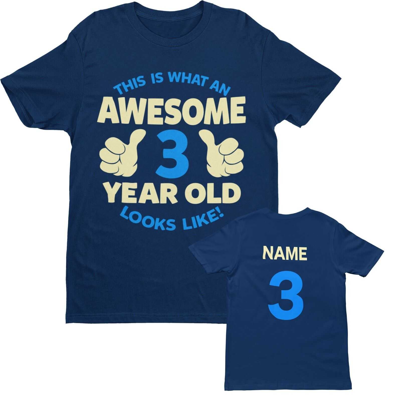 Personalised Boys 3rd Birthday T-Shirt Awesome 3 Year Old NAME AND AGE ON BACK T-Shirt Gift