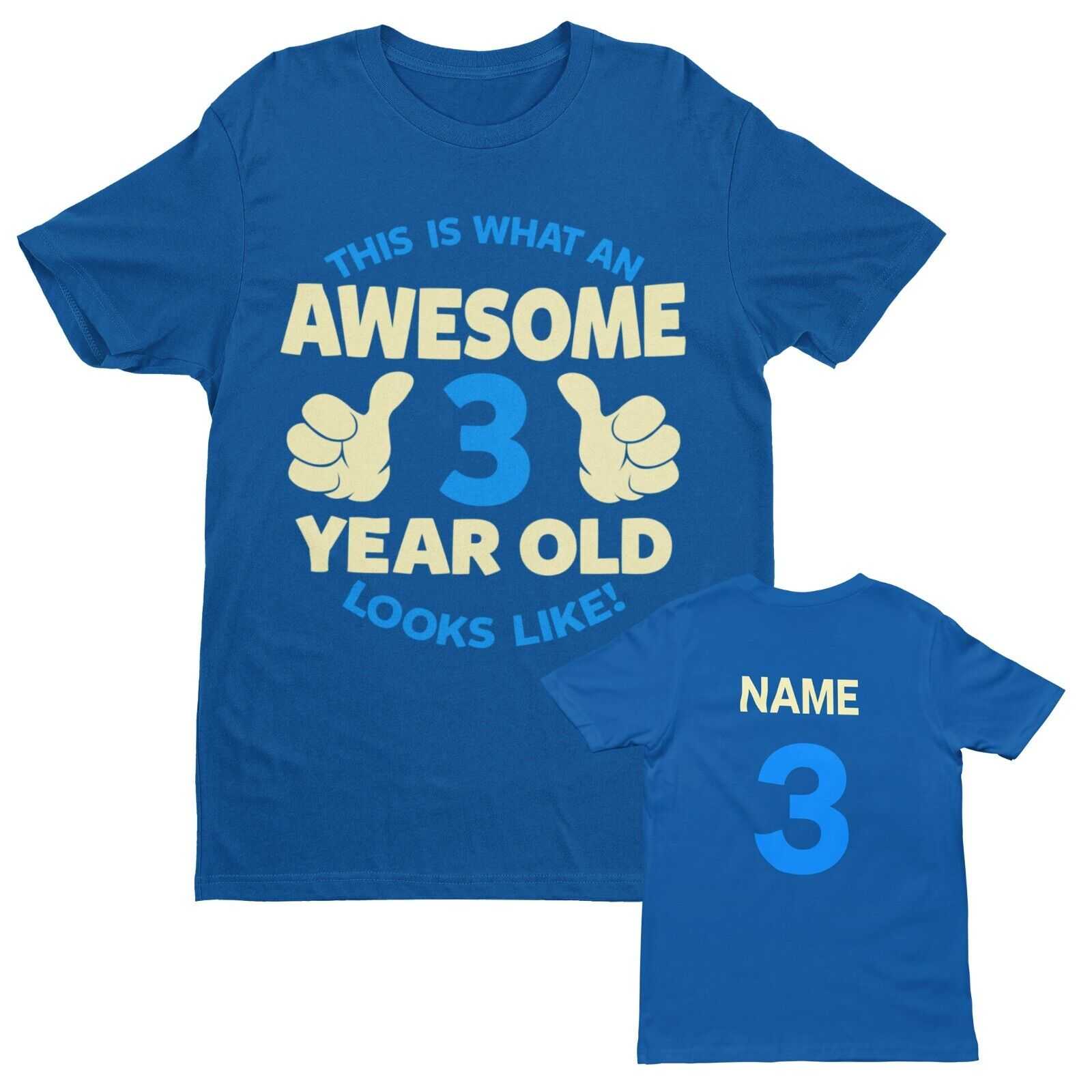 Personalised Boys 3rd Birthday T-Shirt Awesome 3 Year Old NAME AND AGE ON BACK T-Shirt Gift