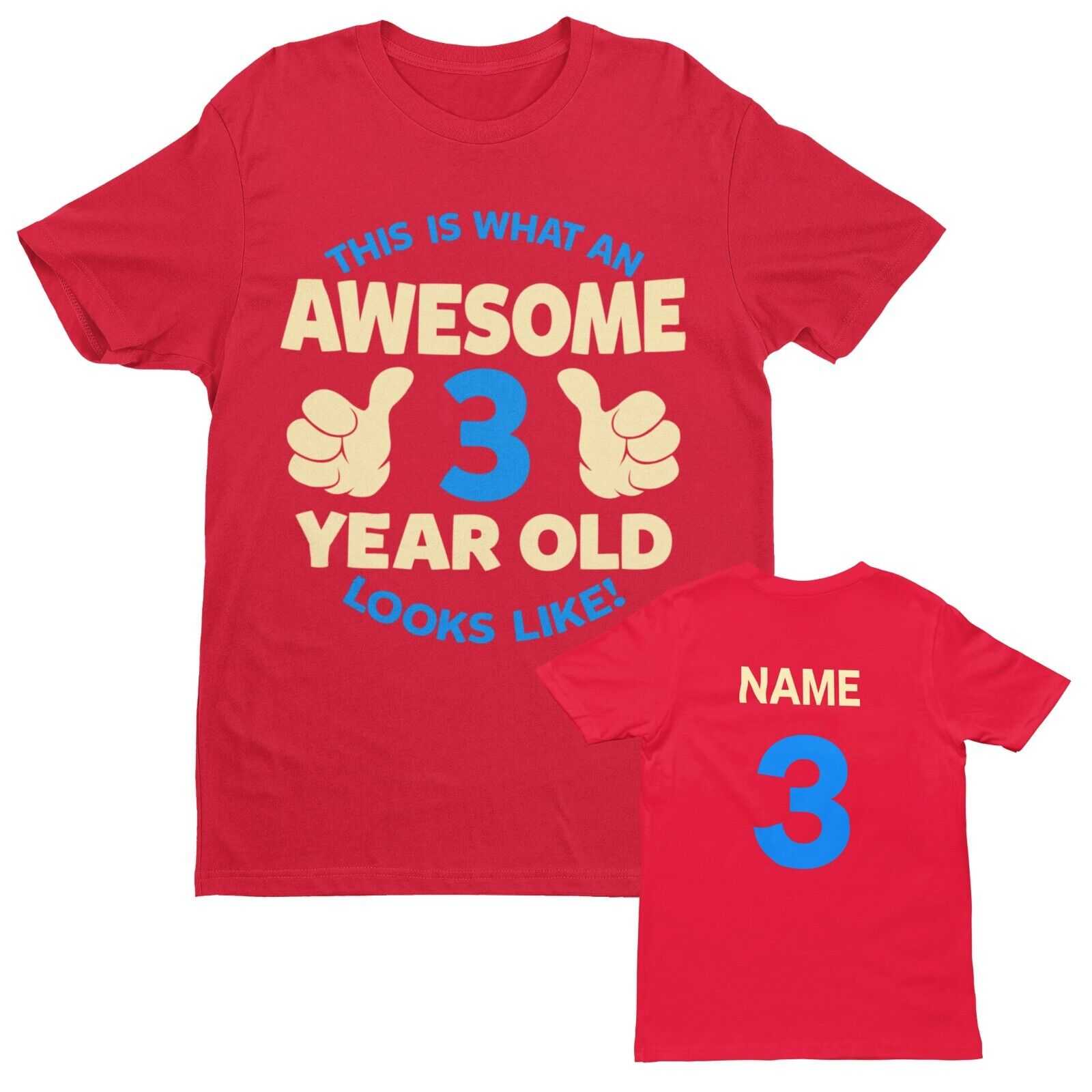 Personalised Boys 3rd Birthday T-Shirt Awesome 3 Year Old NAME AND AGE ON BACK T-Shirt Gift