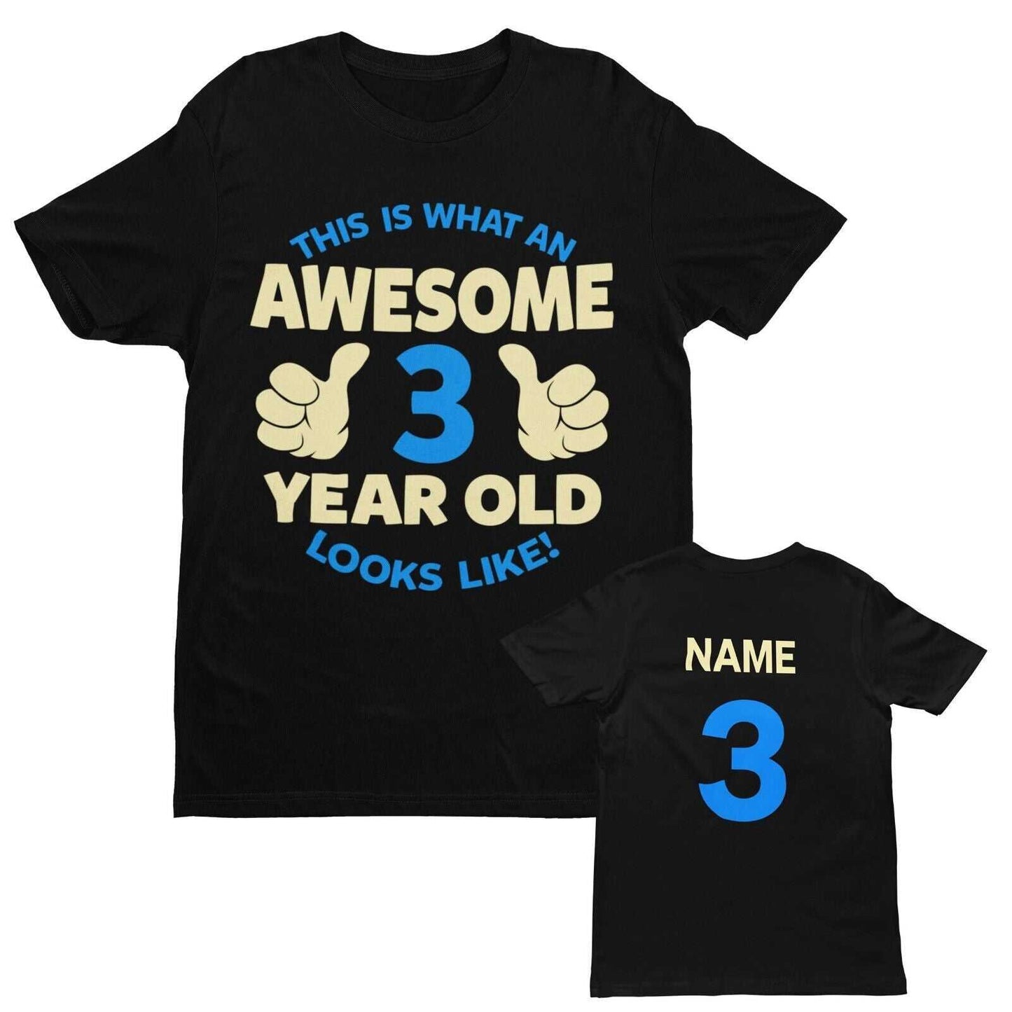 Personalised Boys 3rd Birthday T-Shirt Awesome 3 Year Old NAME AND AGE ON BACK T-Shirt Gift