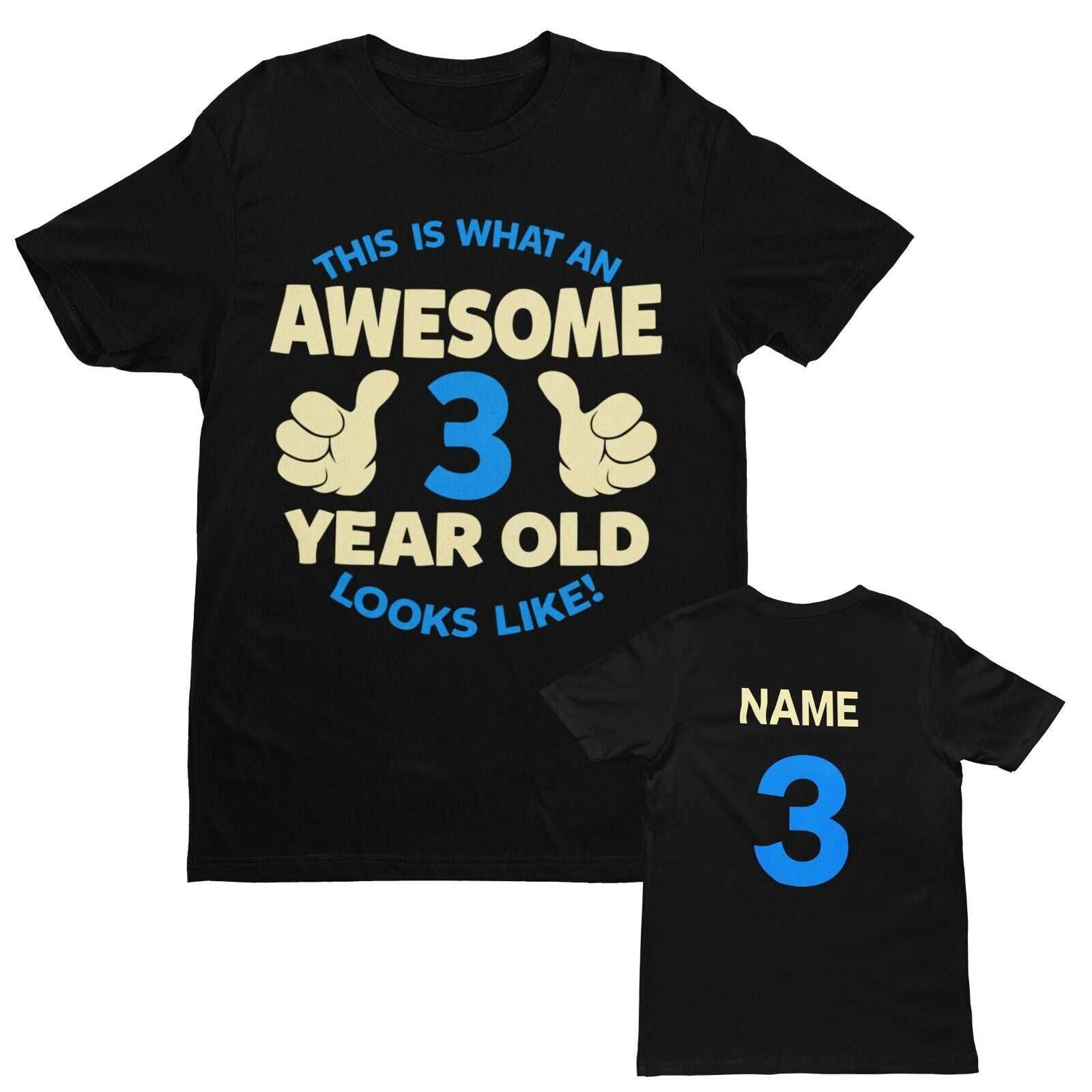 Personalised Boys 3rd Birthday T-Shirt Awesome 3 Year Old NAME AND AGE ON BACK T-Shirt Gift