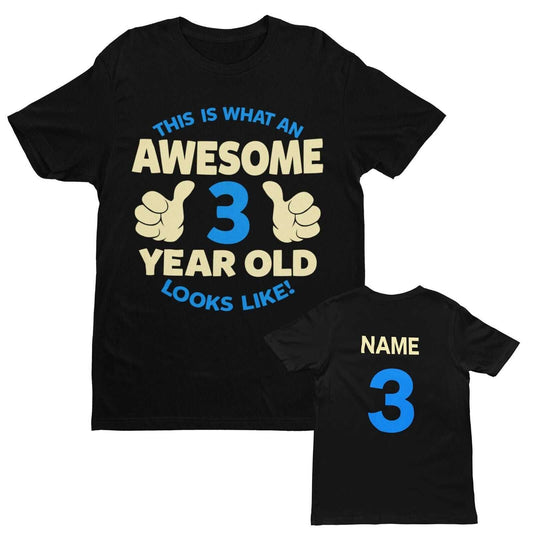 Personalised Boys 3rd Birthday T-Shirt Awesome 3 Year Old NAME AND AGE ON BACK T-Shirt Gift