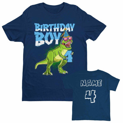 Personalised Boys 4th Birthday Dinosaur T-Shirt Name & Age On Back T-Shirt Gift