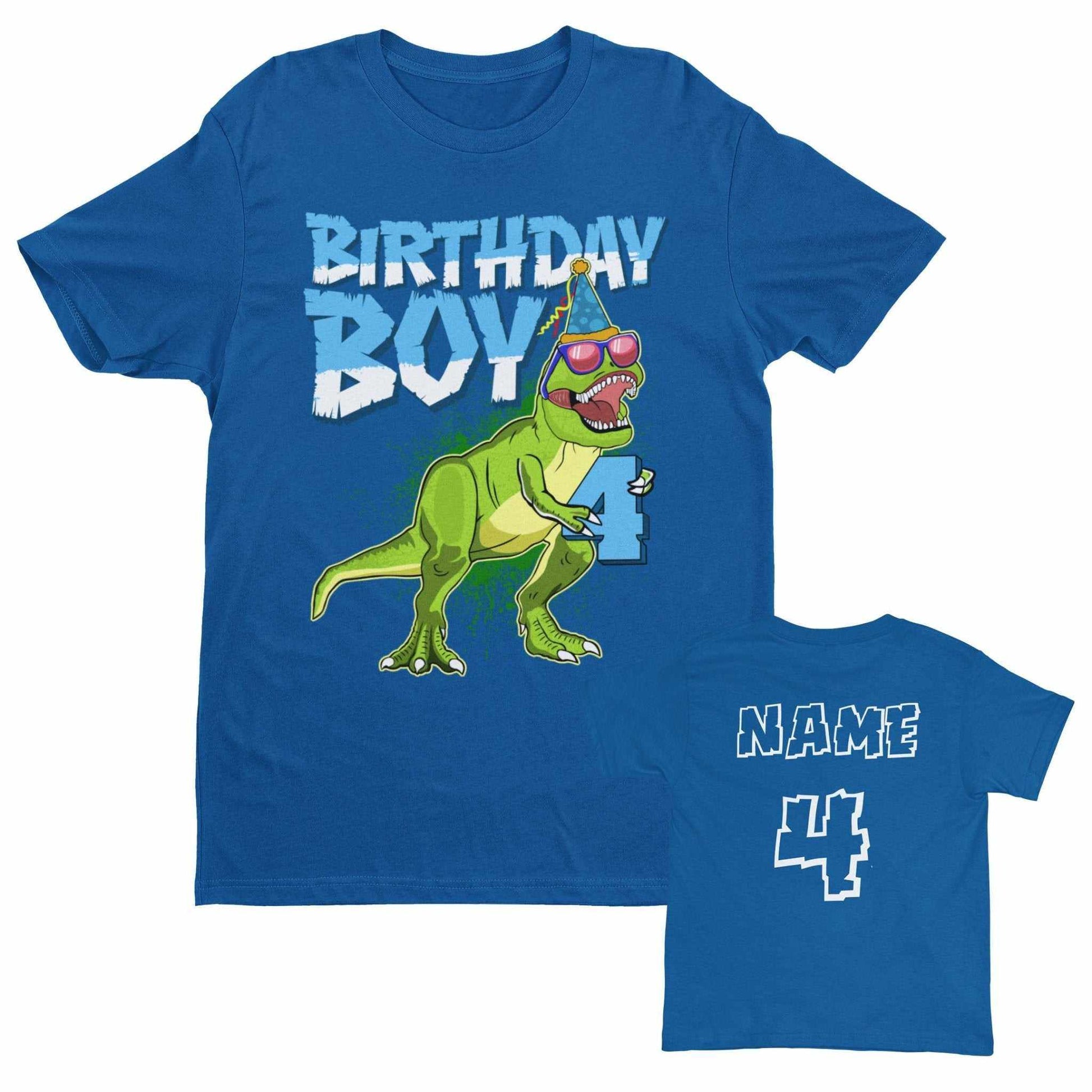 Personalised Boys 4th Birthday Dinosaur T-Shirt Name & Age On Back T-Shirt Gift