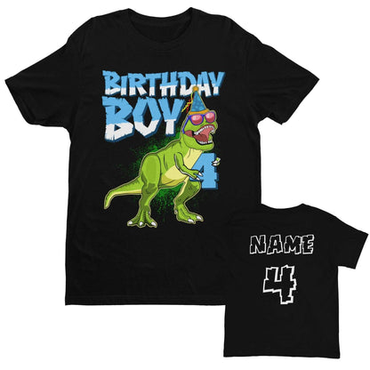 Personalised Boys 4th Birthday Dinosaur T-Shirt Name & Age On Back T-Shirt Gift