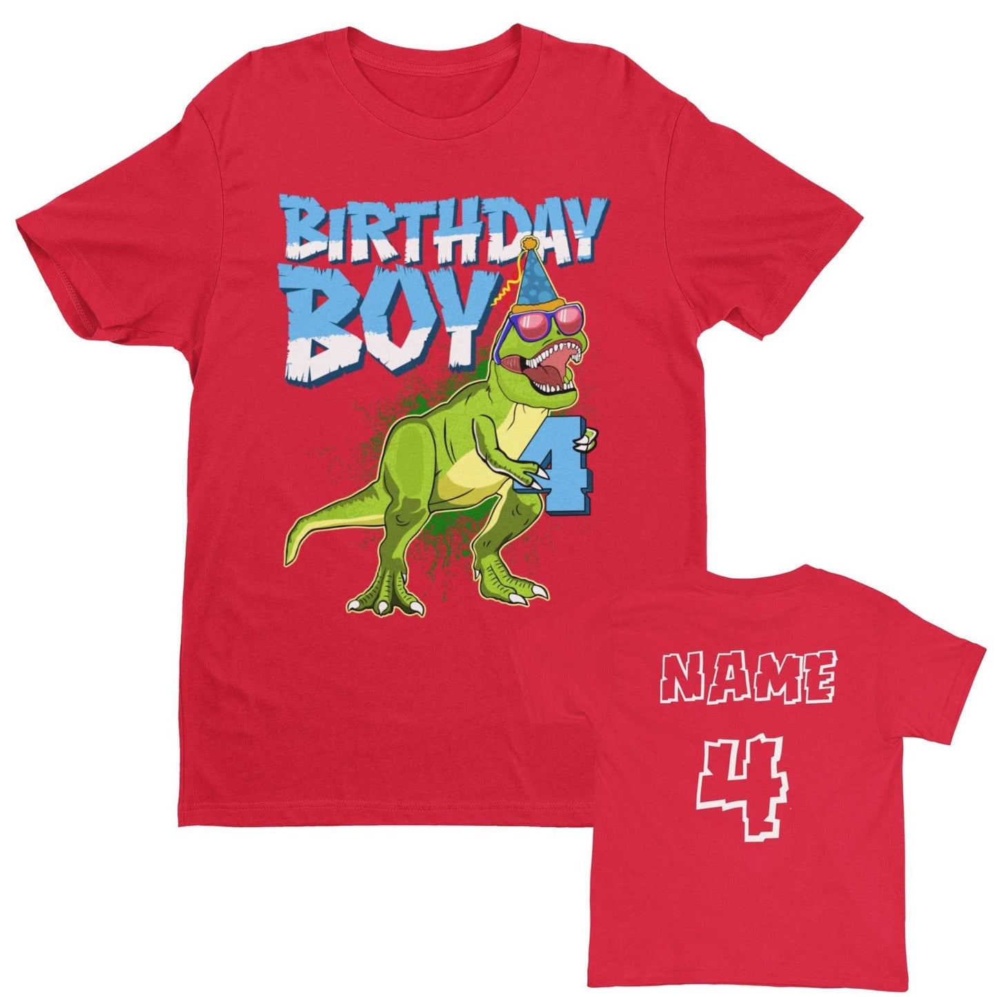 PERSONALISED Boys 4th Birthday DinosaurPERSONALISED Boys 4th Birthday Dinosaur T Shirt Name & Age On Back