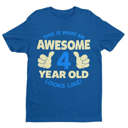 Personalised Boys 4th Birthday T-Shirt Awesome 4 Year Old NAME AND AGE ON BACK T-Shirt Gift