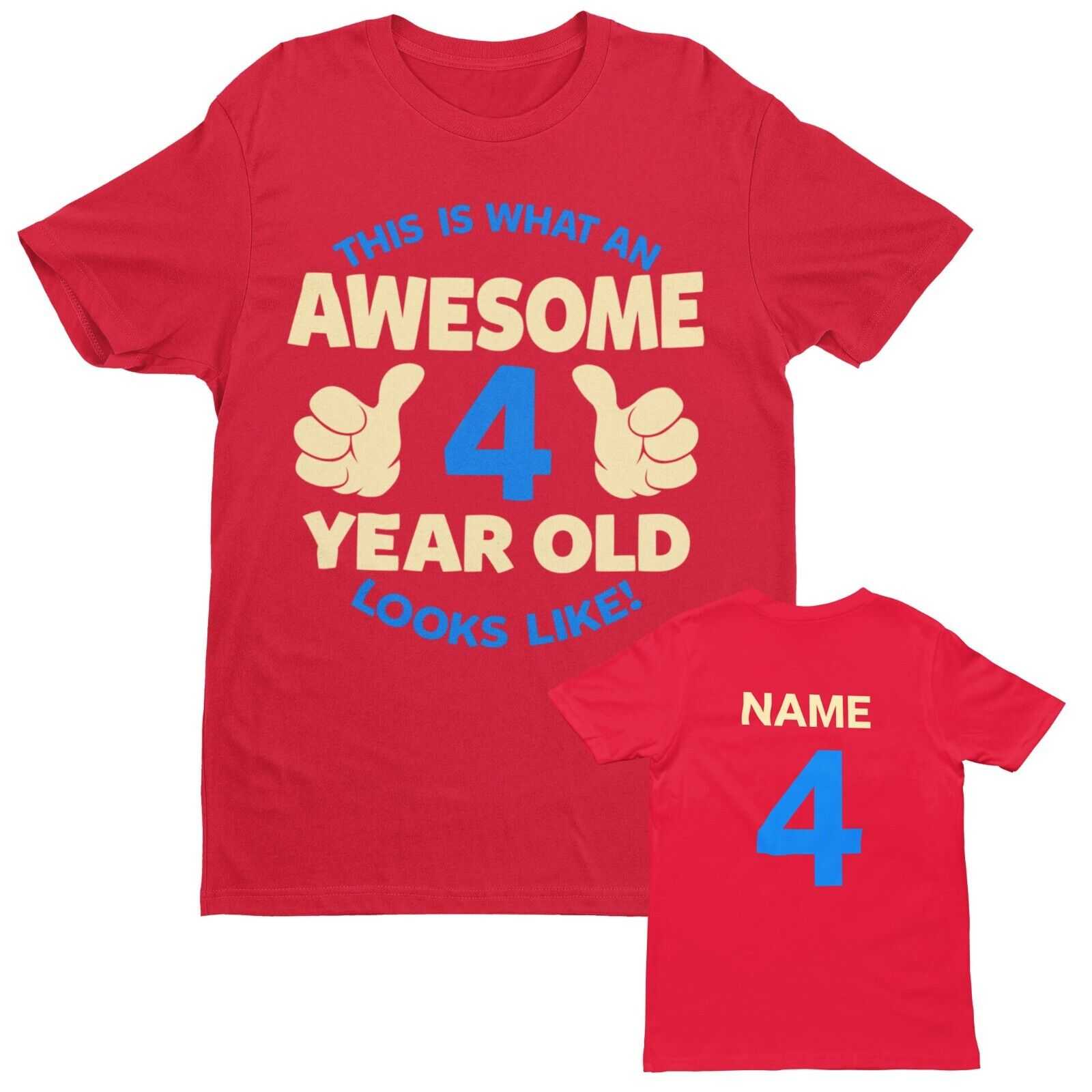 Personalised Boys 4th Birthday T-Shirt Awesome 4 Year Old NAME AND AGE ON BACK T-Shirt Gift