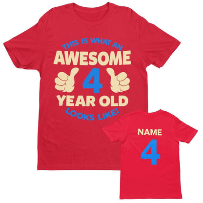 Personalised Boys 4th Birthday T-Shirt Awesome 4 Year Old NAME AND AGE ON BACK T-Shirt Gift
