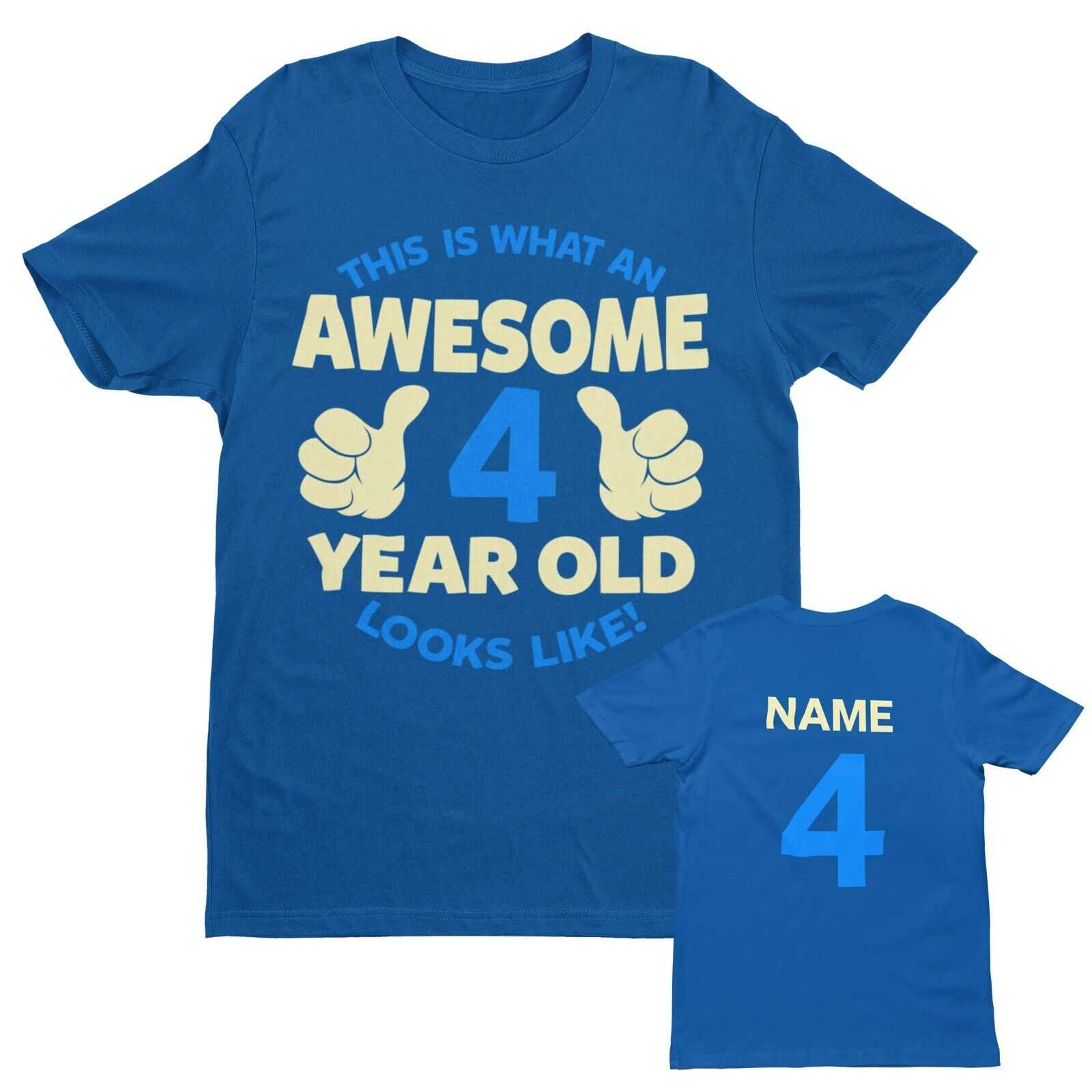 Personalised Boys 4th Birthday T-Shirt Awesome 4 Year Old NAME AND AGE ON BACK T-Shirt Gift