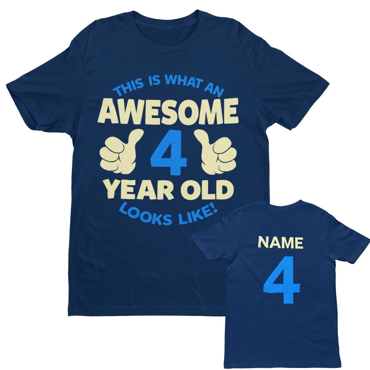 Personalised Boys 4th Birthday T-Shirt Awesome 4 Year Old NAME AND AGE ON BACK T-Shirt Gift