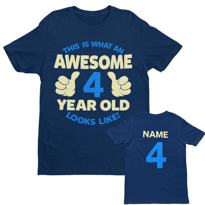 Personalised Boys 4th Birthday T-Shirt Awesome 4 Year Old NAME AND AGE ON BACK T-Shirt Gift