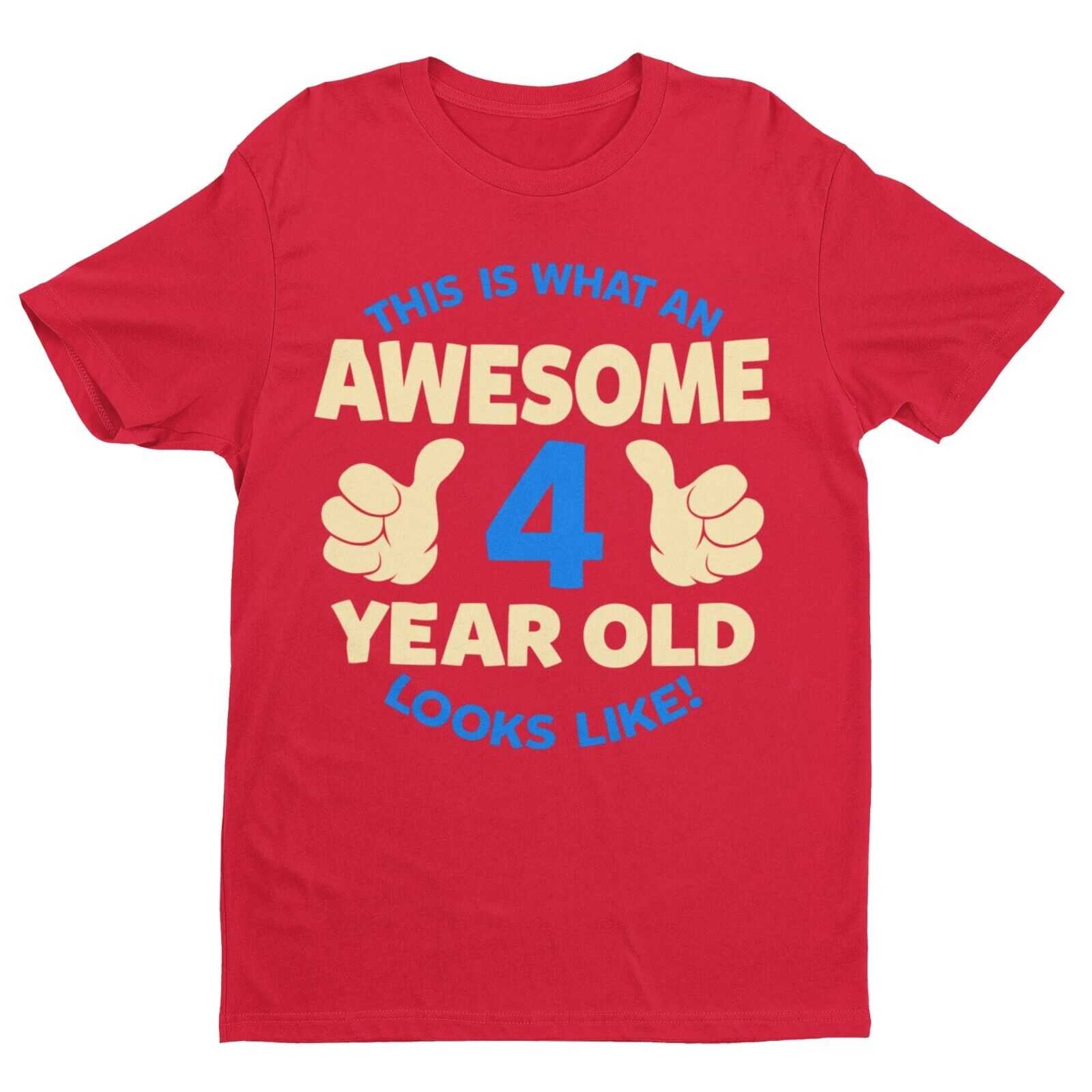 Personalised Boys 4th Birthday T-Shirt Awesome 4 Year Old NAME AND AGE ON BACK T-Shirt Gift