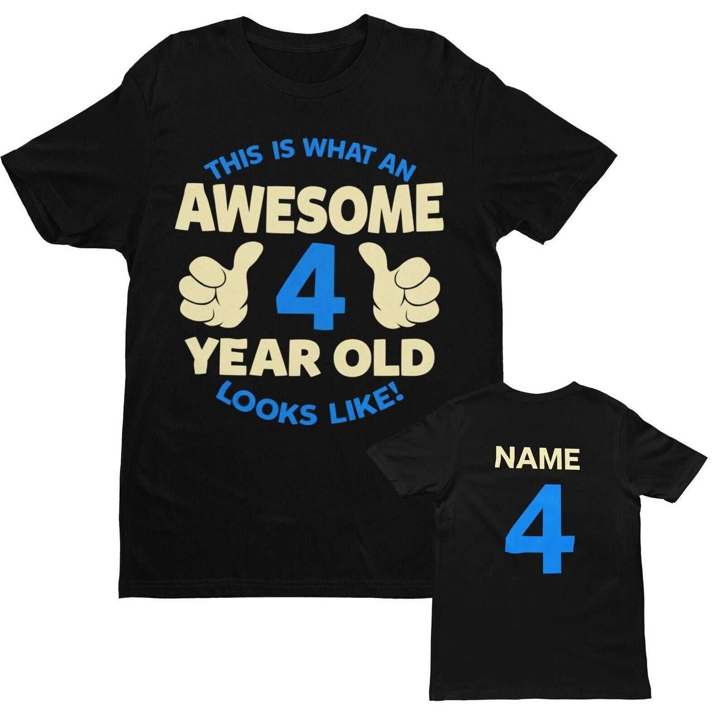 Personalised Boys 4th Birthday T-Shirt Awesome 4 Year Old NAME AND AGE ON BACK T-Shirt Gift